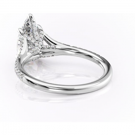 Inel de logodnă Skye din aur Alb 14kt cu moissanite tăietură pară – Montură pavé rafinată pentru profil înalt | Personalizează și configurează gratuit online [3]