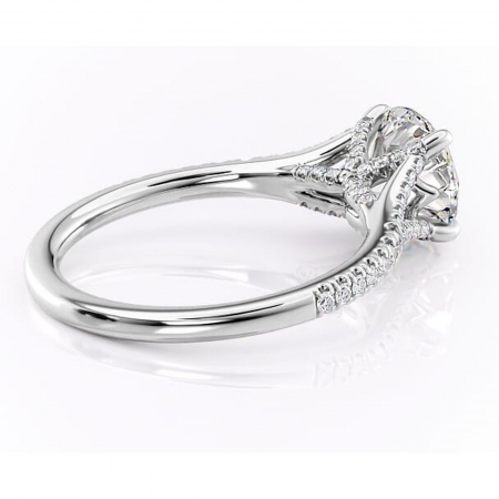 Inel de logodnă Skye din aur Alb 14kt cu moissanite tăietură rotundă – Montură pavé rafinată pentru profil înalt | Personalizează și configurează gratuit online [2]