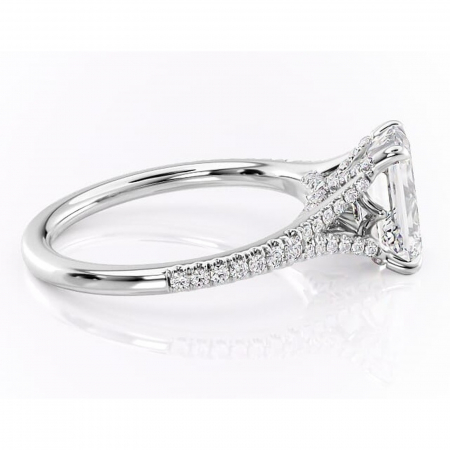 Inel de logodnă Skye din aur Alb 14kt cu moissanite tăietură smarald – Montură pavé rafinată pentru profil înalt | Personalizează și configurează gratuit online [1]