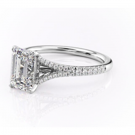 Inel de logodnă Skye din aur Alb 14kt cu moissanite tăietură smarald – Montură pavé rafinată pentru profil înalt | Personalizează și configurează gratuit online [6]