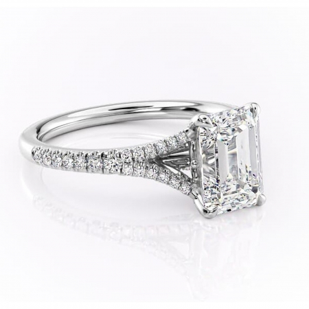 Smarald - Inel de logodnă Skye din aur Alb 14kt cu moissanite tăietură smarald – Montură pavé rafinată pentru profil înalt | Personalizează și configurează gratuit online