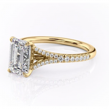 Inel de logodnă Skye din aur Galben 18kt cu moissanite tăietură smarald – Montură pavé rafinată pentru profil înalt | Personalizează și configurează gratuit online [6]