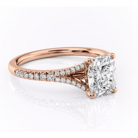 18K - Inel de logodnă Skye din aur Rose 14kt cu moissanite tăietură asscher – Montură pavé rafinată pentru profil înalt | Personalizează și configurează gratuit online