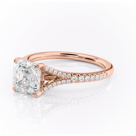 Inel de logodnă Skye din aur Rose 14kt cu moissanite tăietură asscher – Montură pavé rafinată pentru profil înalt | Personalizează și configurează gratuit online [6]
