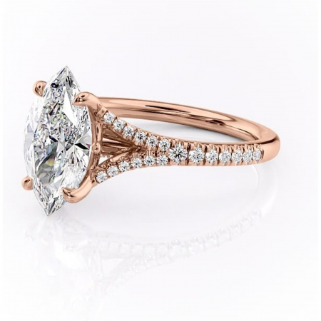 Inel de logodnă Skye din aur Rose 14kt cu moissanite tăietură marquise – Montură pavé rafinată pentru profil înalt | Personalizează și configurează gratuit online [6]