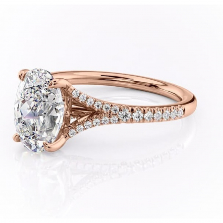 Inel de logodnă Skye din aur Rose 14kt cu moissanite tăietură ovală – Montură pavé rafinată pentru profil înalt | Personalizează și configurează gratuit online [6]