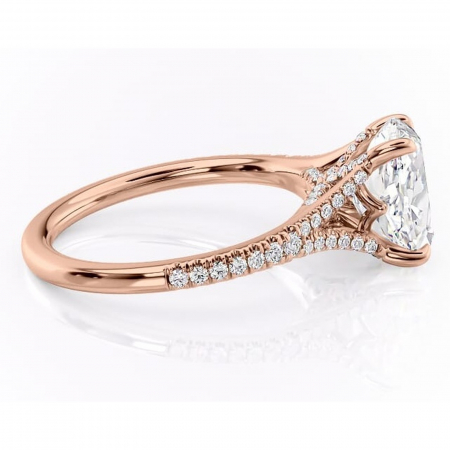 Inel de logodnă Skye din aur Rose 14kt cu moissanite tăietură ovală – Montură pavé rafinată pentru profil înalt | Personalizează și configurează gratuit online [1]