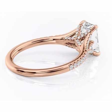 Inel de logodnă Skye din aur Rose 14kt cu moissanite tăietură smarald – Montură pavé rafinată pentru profil înalt | Personalizează și configurează gratuit online [2]