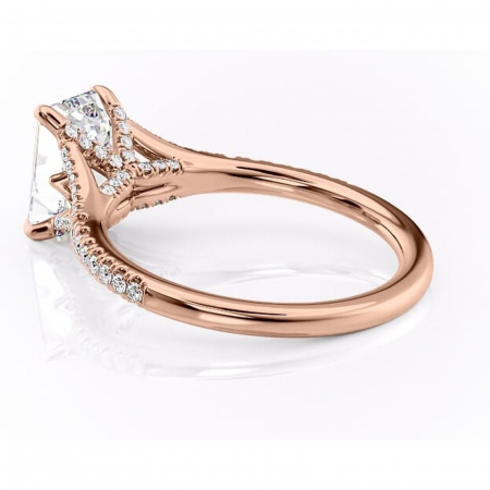 Inel de logodnă Skye din aur Rose 14kt cu moissanite tăietură smarald – Montură pavé rafinată pentru profil înalt | Personalizează și configurează gratuit online [4]