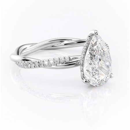 18K - Inel de logodnă Sorrel din aur Alb 18kt cu moissanite tăietură pară – Montură pavé rafinată pentru profil înalt | Personalizează și configurează gratuit online