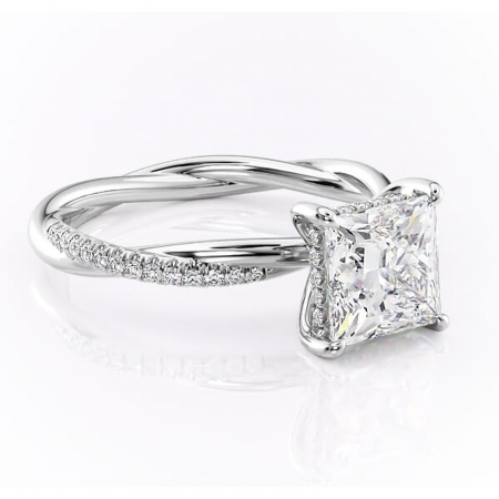 18K - Inel de logodnă Sorrel din aur Alb 18kt cu moissanite tăietură princess – Montură pavé rafinată pentru profil înalt | Personalizează și configurează gratuit online