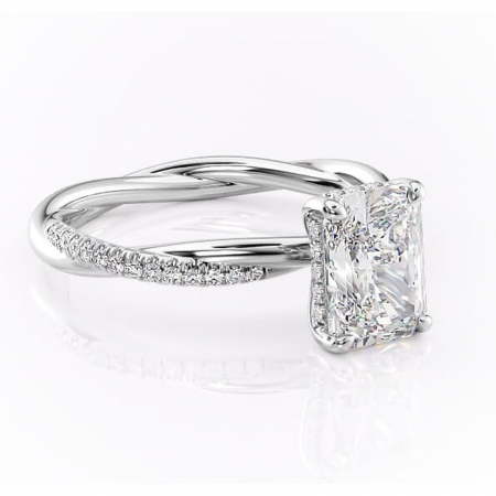 18K - Inel de logodnă Sorrel din aur Alb 18kt cu moissanite tăietură radiantă – Montură pavé rafinată pentru profil înalt | Personalizează și configurează gratuit online