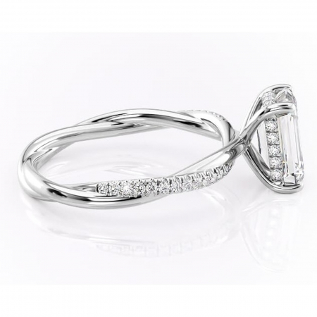 Inel de logodnă Sorrel din aur Alb 14kt cu moissanite tăietură smarald – Montură pavé rafinată pentru profil înalt | Personalizează și configurează gratuit online [1]