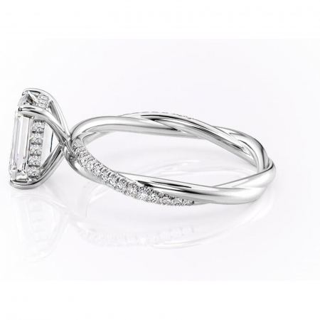 Inel de logodnă Sorrel din aur Alb 14kt cu moissanite tăietură smarald – Montură pavé rafinată pentru profil înalt | Personalizează și configurează gratuit online [5]