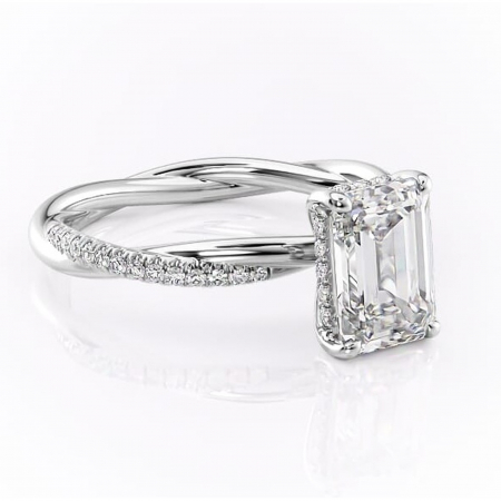 18K - Inel de logodnă Sorrel din aur Alb 18kt cu moissanite tăietură smarald – Montură pavé rafinată pentru profil înalt | Personalizează și configurează gratuit online