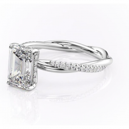 Inel de logodnă Sorrel din aur Alb 14kt cu moissanite tăietură smarald – Montură pavé rafinată pentru profil înalt | Personalizează și configurează gratuit online [6]