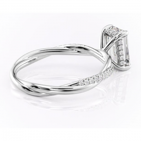 Inel de logodnă Sorrel din aur Alb 14kt cu moissanite tăietură smarald – Montură pavé rafinată pentru profil înalt | Personalizează și configurează gratuit online [2]