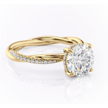 Aur galben - Inel de logodnă Sorrel din aur Galben 14kt cu moissanite tăietură rotundă – Montură pavé rafinată pentru profil înalt | Personalizează și configurează gratuit online