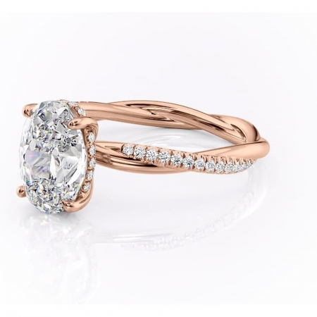 Inel de logodnă Sorrel din aur Rose 14kt cu moissanite tăietură ovală – Montură pavé rafinată pentru profil înalt | Personalizează și configurează gratuit online [6]