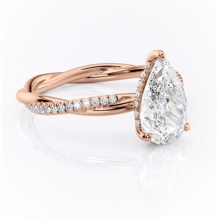18K - Inel de logodnă Sorrel din aur Rose 18kt cu moissanite tăietură pară – Montură pavé rafinată pentru profil înalt | Personalizează și configurează gratuit online