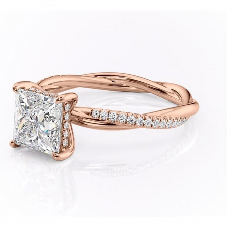 Inel de logodnă Sorrel din aur Rose 14kt cu moissanite tăietură princess – Montură pavé rafinată pentru profil înalt | Personalizează și configurează gratuit online [6]