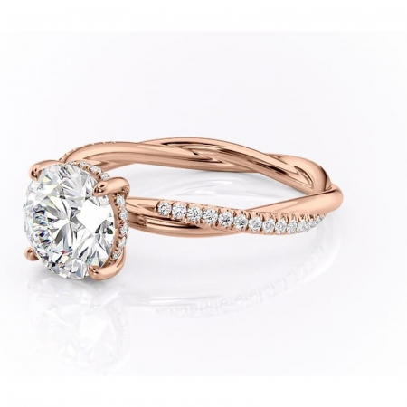 Inel de logodnă Sorrel din aur Rose 14kt cu moissanite tăietură rotundă – Montură pavé rafinată pentru profil înalt | Personalizează și configurează gratuit online [6]