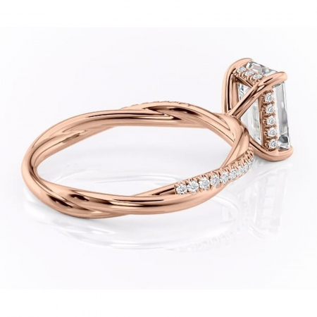 Inel de logodnă Sorrel din aur Rose 14kt cu moissanite tăietură smarald – Montură pavé rafinată pentru profil înalt | Personalizează și configurează gratuit online [2]