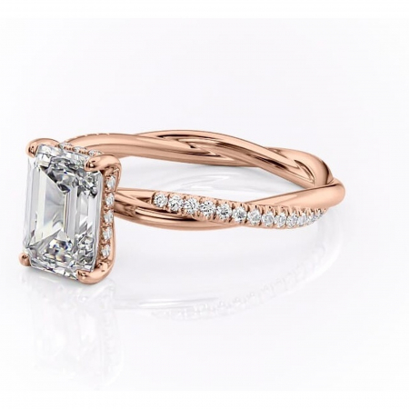 Inel de logodnă Sorrel din aur Rose 14kt cu moissanite tăietură smarald – Montură pavé rafinată pentru profil înalt | Personalizează și configurează gratuit online [6]