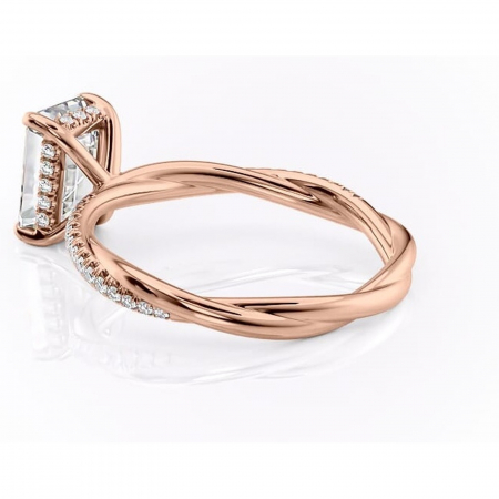 Inel de logodnă Sorrel din aur Rose 14kt cu moissanite tăietură smarald – Montură pavé rafinată pentru profil înalt | Personalizează și configurează gratuit online [4]