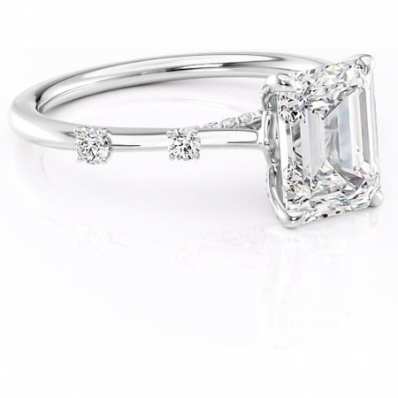 14K - Inel de logodnă Talia din aur Alb 14kt cu moissanite tăietură smarald – Pietre laterale rafinată pentru profil înalt | Personalizează și configurează gratuit online