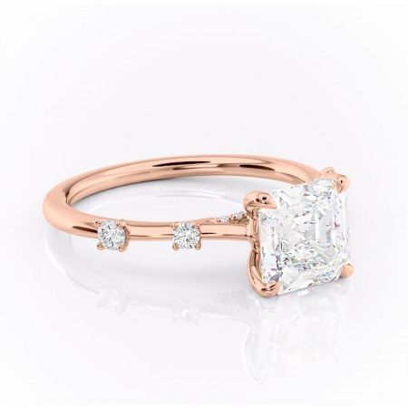 18K - Inel de logodnă Talia din aur Rose 18kt cu moissanite tăietură asscher – Pietre laterale rafinată pentru profil înalt | Personalizează și configurează gratuit online