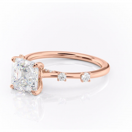 Inel de logodnă Talia din aur Rose 18kt cu moissanite tăietură asscher – Pietre laterale rafinată pentru profil înalt | Personalizează și configurează gratuit online [6]
