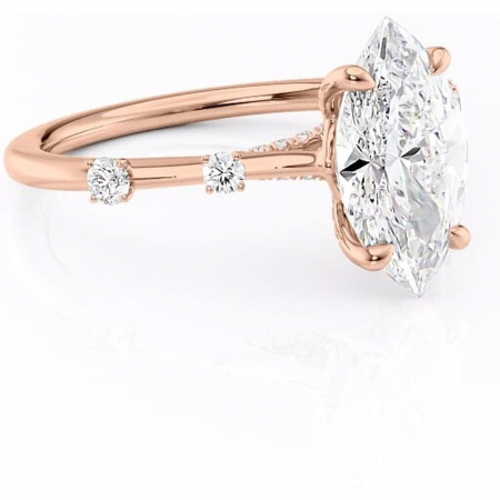 Marquise - Inel de logodnă Talia din aur Rose 18kt cu moissanite tăietură marquise – Pietre laterale rafinată pentru profil înalt | Personalizează și configurează gratuit online