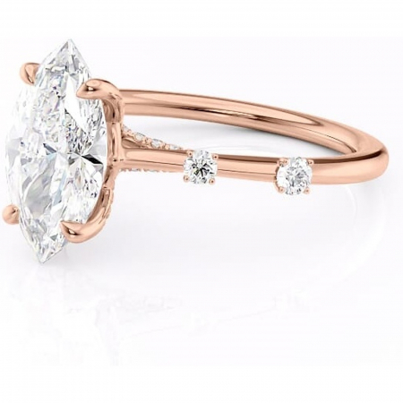 Inel de logodnă Talia din aur Rose 14kt cu moissanite tăietură marquise – Pietre laterale rafinată pentru profil înalt | Personalizează și configurează gratuit online [6]