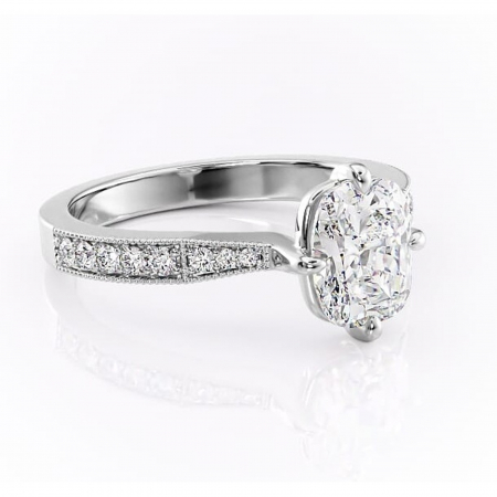 18K - Inel de logodnă Thalia din aur Alb 14kt cu moissanite tăietură pernă – Montură pavé rafinată pentru profil mediu | Personalizează și configurează gratuit online