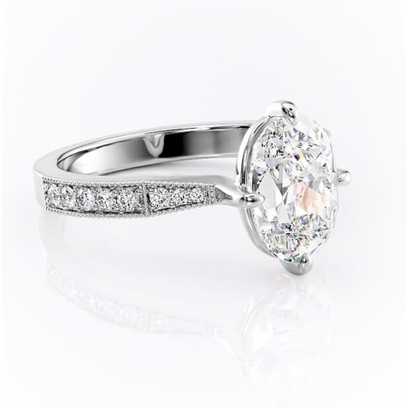 18K - Inel de logodnă Thalia din aur Alb 18kt cu moissanite tăietură ovală – Montură pavé rafinată pentru profil mediu | Personalizează și configurează gratuit online