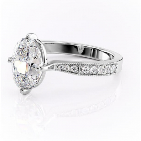 Inel de logodnă Thalia din aur Alb 14kt cu moissanite tăietură ovală – Montură pavé rafinată pentru profil mediu | Personalizează și configurează gratuit online [6]