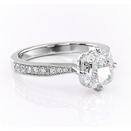 Pernă - Inel de logodnă Thalia din aur Alb 14kt cu moissanite tăietură pernă – Montură pavé rafinată pentru profil mediu | Personalizează și configurează gratuit online