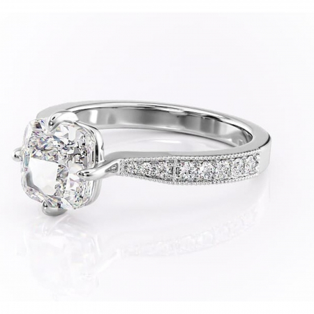 Inel de logodnă Thalia din aur Alb 14kt cu moissanite tăietură pernă – Montură pavé rafinată pentru profil mediu | Personalizează și configurează gratuit online [6]