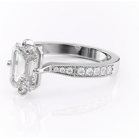 Inel de logodnă Thalia din aur Alb 14kt cu moissanite tăietură smarald – Montură pavé rafinată pentru profil mediu | Personalizează și configurează gratuit online [6]