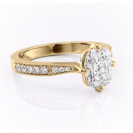 Aur galben - Inel de logodnă Thalia din aur Galben 14kt cu moissanite tăietură pernă – Montură pavé rafinată pentru profil mediu | Personalizează și configurează gratuit online