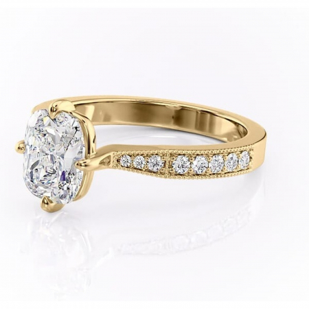 Inel de logodnă Thalia din aur Galben 14kt cu moissanite tăietură pernă – Montură pavé rafinată pentru profil mediu | Personalizează și configurează gratuit online [6]