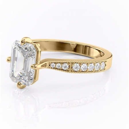 Inel de logodnă Thalia din aur Galben 14kt cu moissanite tăietură smarald – Montură pavé rafinată pentru profil mediu | Personalizează și configurează gratuit online [6]