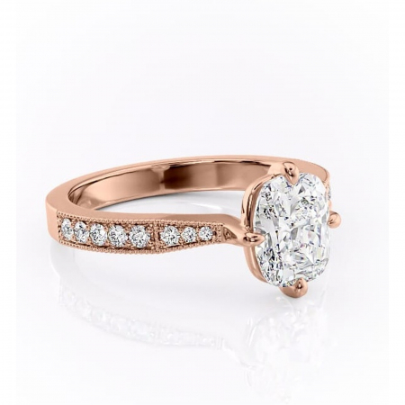 18K - Inel de logodnă Thalia din aur Rose 14kt cu moissanite tăietură pernă – Montură pavé rafinată pentru profil mediu | Personalizează și configurează gratuit online