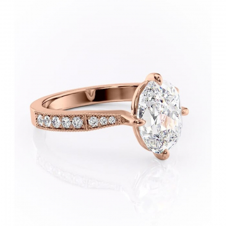 Ovală - Inel de logodnă Thalia din aur Rose 18kt cu moissanite tăietură ovală – Montură pavé rafinată pentru profil mediu | Personalizează și configurează gratuit online