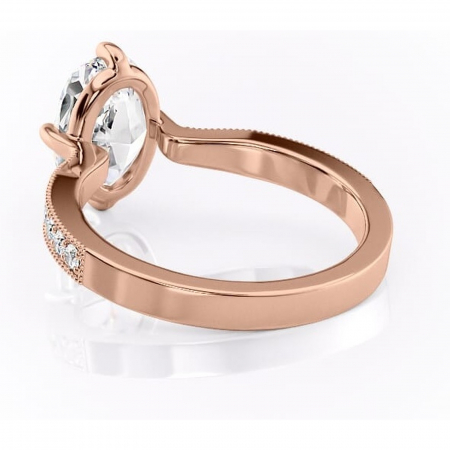 Inel de logodnă Thalia din aur Rose 14kt cu moissanite tăietură ovală – Montură pavé rafinată pentru profil mediu | Personalizează și configurează gratuit online [3]