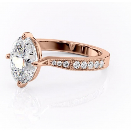 Inel de logodnă Thalia din aur Rose 14kt cu moissanite tăietură ovală – Montură pavé rafinată pentru profil mediu | Personalizează și configurează gratuit online [6]