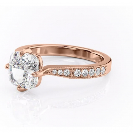 Inel de logodnă Thalia din aur Rose 14kt cu moissanite tăietură pernă – Montură pavé rafinată pentru profil mediu | Personalizează și configurează gratuit online [6]