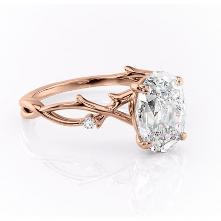 14K - Inel de logodnă Thalina din aur Rose 14kt cu moissanite tăietură ovală – Solitar rafinată pentru profil mediu | Personalizează și configurează gratuit online