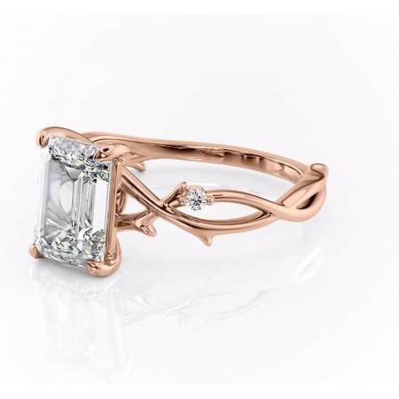 Inel de logodnă Thalina din aur Rose 18kt cu moissanite tăietură smarald – Solitar rafinată pentru profil mediu | Personalizează și configurează gratuit online [6]